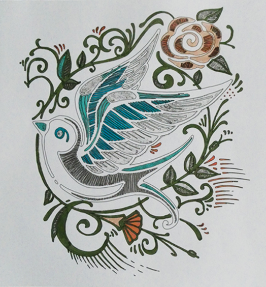 Dessin Série Oiseau - Colombe - Original